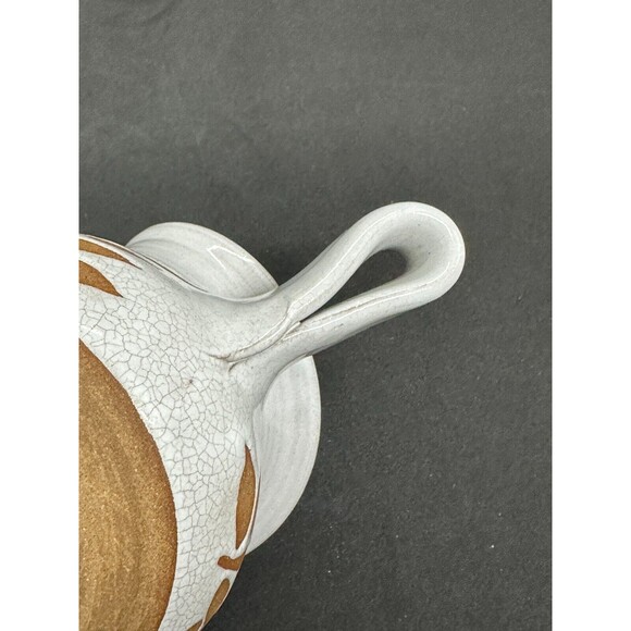 Handmade Studio Pottery Creamer Crackle Glaze Tan Leaves Cream Pinch Pot Pitcher - Picture 8 of 10